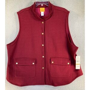 Ruby Rd. Vest Women's Plus 3X Burgundy/Red Snap Front Mock Neck Quilted Look NEW